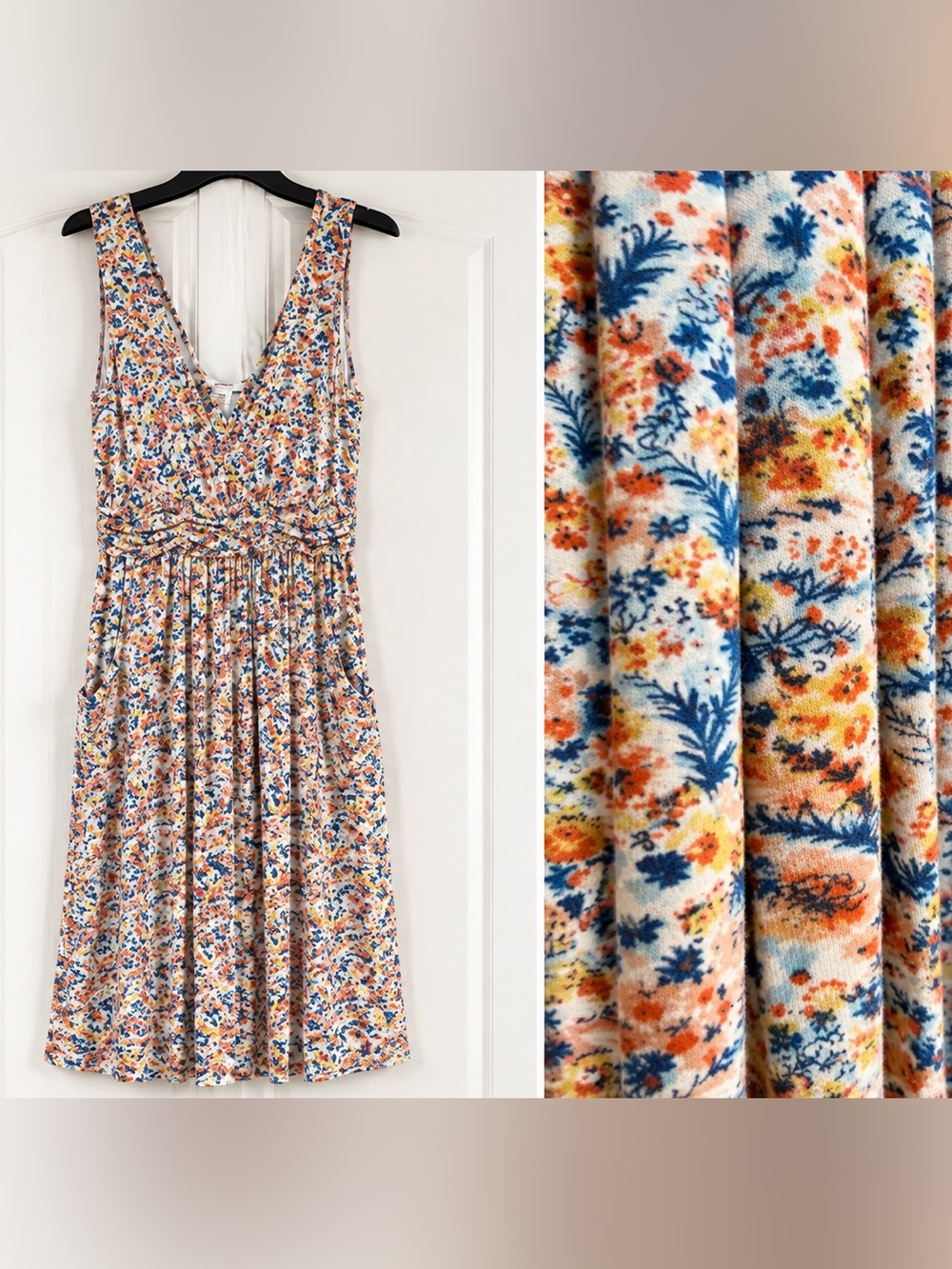 Sundance Floral Sleeveless V-Neck Knee-Length Dress Small Boho Pockets Prairie